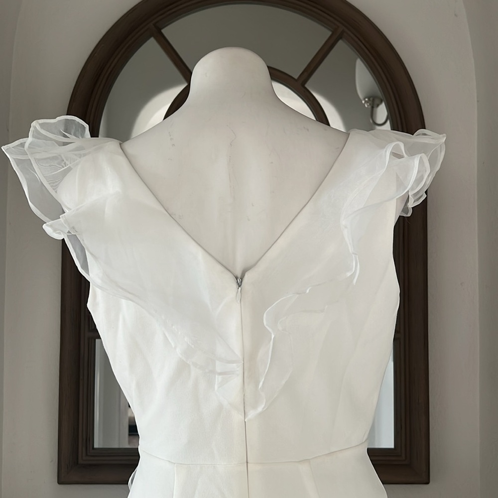 DKNY Sheath Dress with Frothy Organza Ruffles in Ivory, Size 6 New w/Tag $199 - Picture 8 of 11